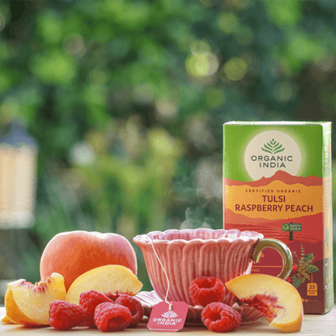 Organic India Tulsi Raspberry Peach 25 Tea Bags