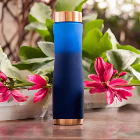 Copper Water Bottle 1000 ML Ombre Blue Pyramid Design